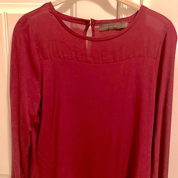 🍃Pick 3/$21-The Limited Long Sleeve Burgundy Red Top With Mesh Accents- Size M - Picture 2 of 6